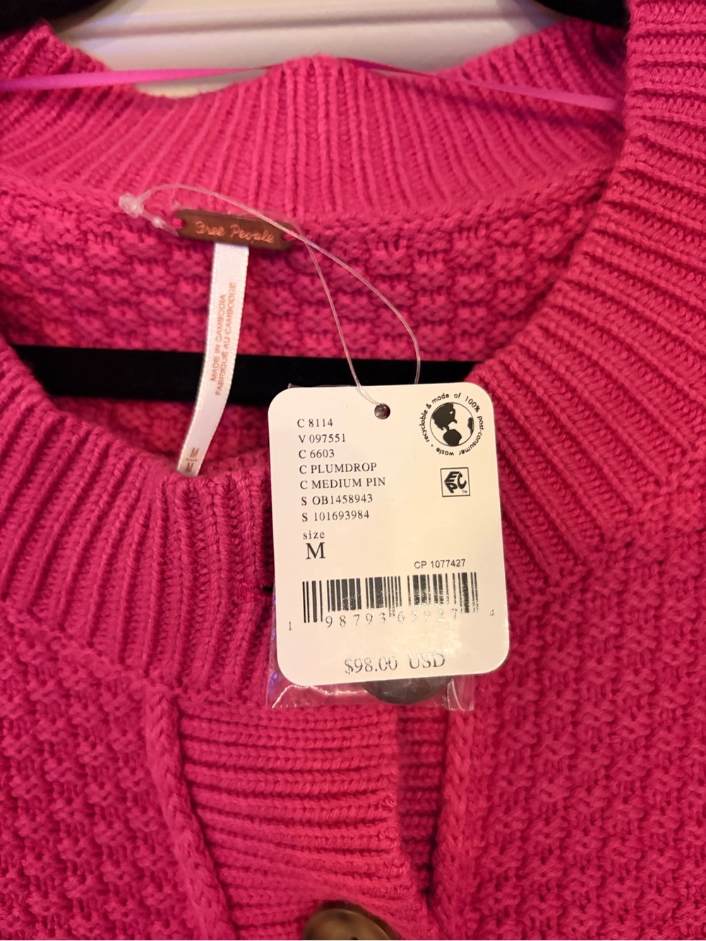 Free People Plumbdrop Pink Crop Knit Cardigan Sweater NWT M - Picture 3 of 3